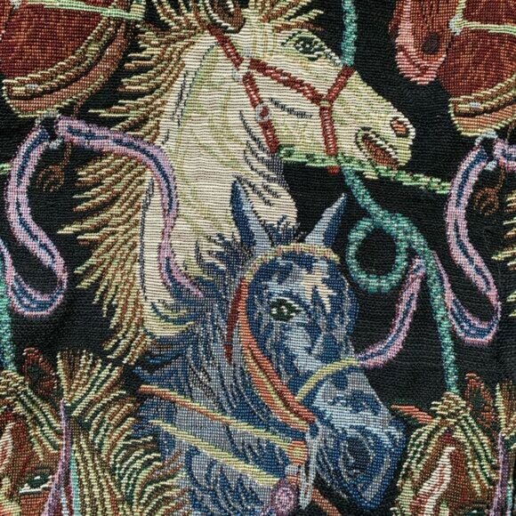 Vintage Katch Me West Horse Print Equestrian Tapestry Bomber Jacket Size XL - Picture 8 of 11
